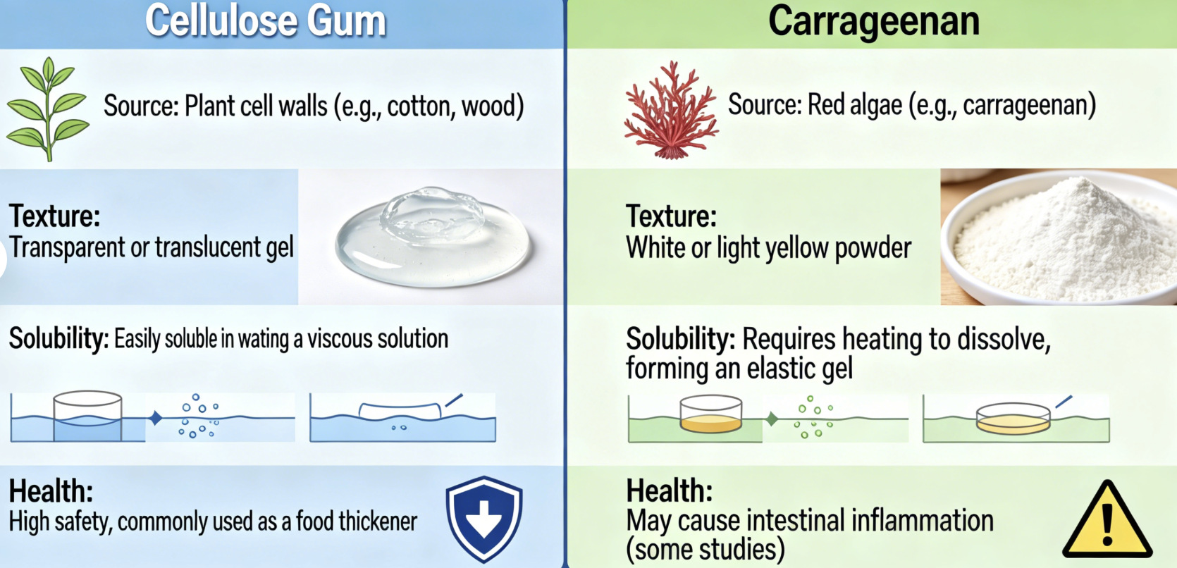 Zellulosegummi vs. Carrageenan
